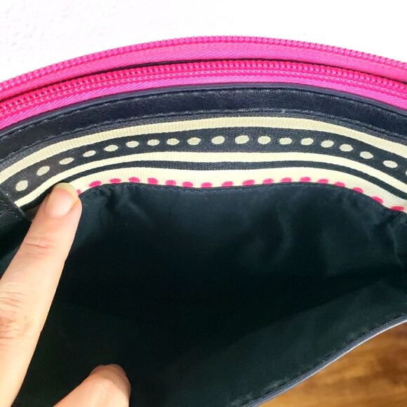 Women's Fossil Boho Pink Black Poka Dot Crossbody Purse - Picture 10 of 10